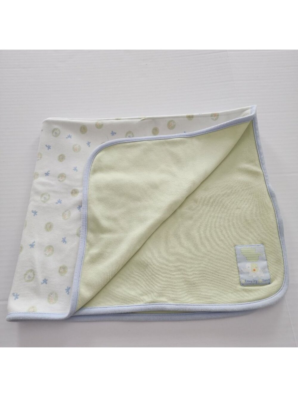 Carters Just One Year Green White Stompity Stomp Elephant Baby Blanket